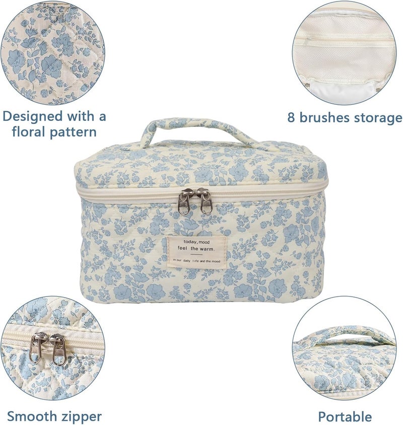 Gosect Large Makeup Bag, Cute Cosmetic Bag for Women Girls, Floral Coquette Aesthetic Toiletry Bag, Travel Make Up Organizer Bag (White Blue Butterfly Flower) - Image 5